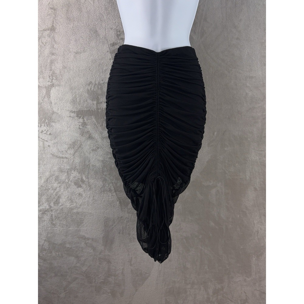 Cinc A Sept Aren Skirt Womens Size 2 Black Mini Ruched Sexy Cocktail Party